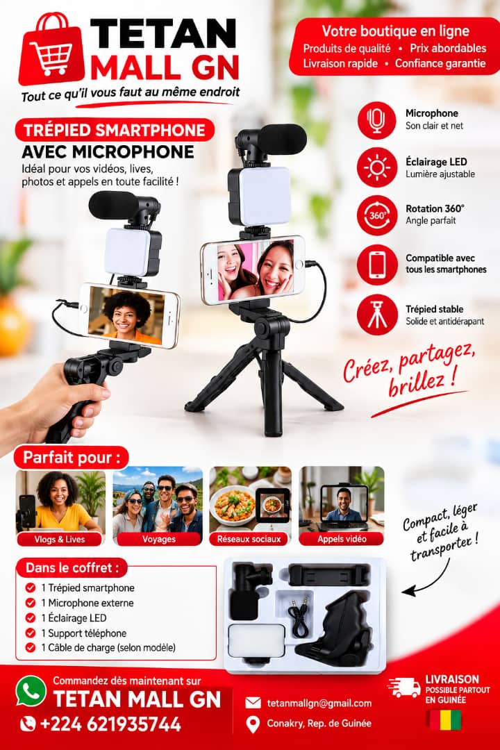 Kit de Vlogging AY-49 – Microphone, Lumière LED & Trépied pour Smartphone