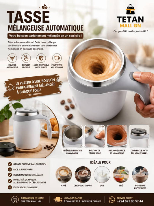 Tasse Mélangeuse Automatique en Acier Inoxydable – Mélange Rapide pour Café, Thé et Boissons Protéinées
