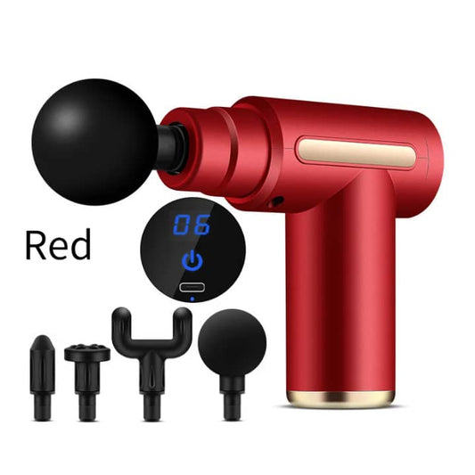 Pistolet de Massage Musculaire Sans Fil – 6 Niveaux & 4 Têtes Interchangeables