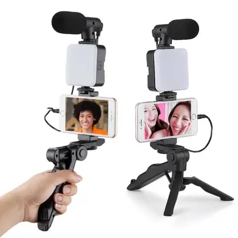 Kit de Vlogging AY-49 – Microphone, Lumière LED & Trépied pour Smartphone