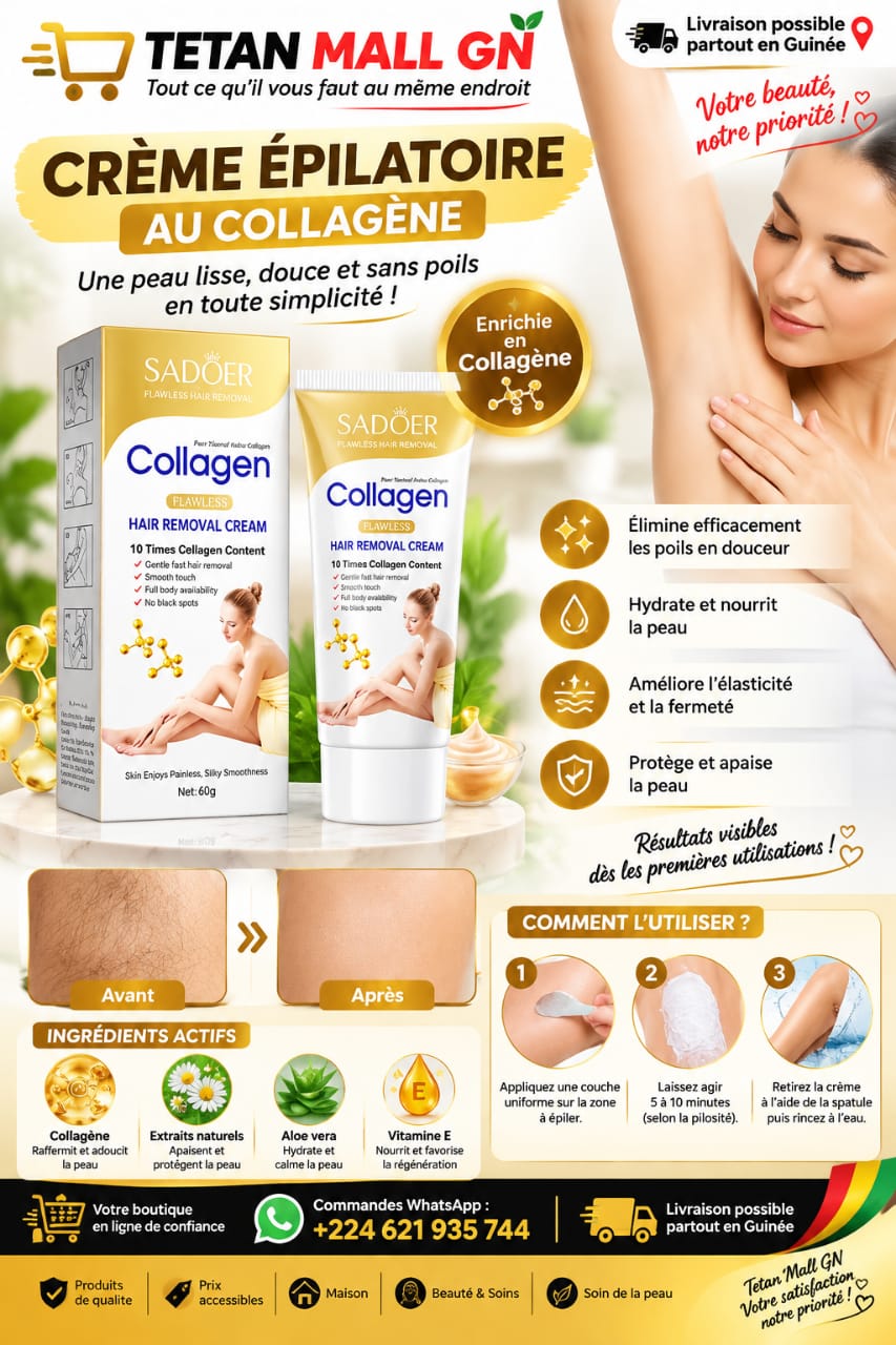 Crème Dépilatoire au Collagène 60 g – Épilation Rapide et Douce pour une Peau Lisse